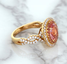 Load image into Gallery viewer, 2.07ct. Oval Padparadscha Ring with Sapphire and Diamond Halo in 18K Rose Gold