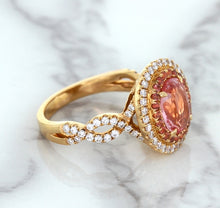 Load image into Gallery viewer, 2.07ct. Oval Padparadscha Ring with Sapphire and Diamond Halo in 18K Rose Gold