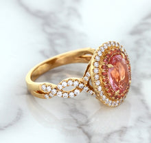 Load image into Gallery viewer, 2.07ct. Oval Padparadscha Ring with Sapphire and Diamond Halo in 18K Rose Gold