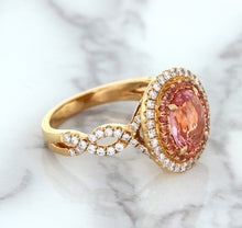 Load image into Gallery viewer, 2.07ct. Oval Padparadscha Ring with Sapphire and Diamond Halo in 18K Rose Gold