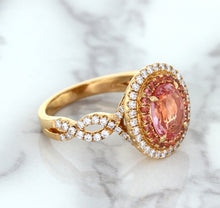 Load image into Gallery viewer, 2.07ct. Oval Padparadscha Ring with Sapphire and Diamond Halo in 18K Rose Gold