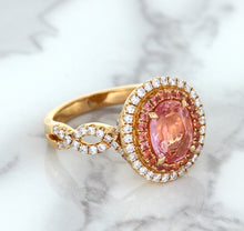 Load image into Gallery viewer, 2.07ct. Oval Padparadscha Ring with Sapphire and Diamond Halo in 18K Rose Gold