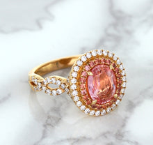 Load image into Gallery viewer, 2.07ct. Oval Padparadscha Ring with Sapphire and Diamond Halo in 18K Rose Gold