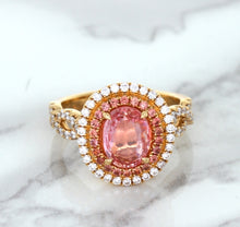 Load image into Gallery viewer, 2.07ct. Oval Padparadscha Ring with Sapphire and Diamond Halo in 18K Rose Gold