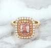 1.75ct. Cushion Padparadscha Ring with Sapphire and Diamond Halo in 18K Rose Gold