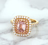 1.75ct. Cushion Padparadscha Ring with Sapphire and Diamond Halo in 18K Rose Gold