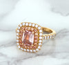 1.75ct. Cushion Padparadscha Ring with Sapphire and Diamond Halo in 18K Rose Gold