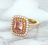 1.75ct. Cushion Padparadscha Ring with Sapphire and Diamond Halo in 18K Rose Gold