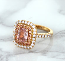 Load image into Gallery viewer, 1.75ct. Cushion Padparadscha Ring with Sapphire and Diamond Halo in 18K Rose Gold