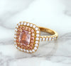 1.75ct. Cushion Padparadscha Ring with Sapphire and Diamond Halo in 18K Rose Gold