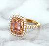 1.75ct. Cushion Padparadscha Ring with Sapphire and Diamond Halo in 18K Rose Gold