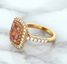 Load image into Gallery viewer, 1.75ct. Cushion Padparadscha Ring with Sapphire and Diamond Halo in 18K Rose Gold