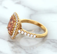 Load image into Gallery viewer, 1.75ct. Cushion Padparadscha Ring with Sapphire and Diamond Halo in 18K Rose Gold