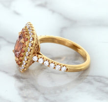 Load image into Gallery viewer, 1.75ct. Cushion Padparadscha Ring with Sapphire and Diamond Halo in 18K Rose Gold