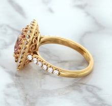Load image into Gallery viewer, 1.75ct. Cushion Padparadscha Ring with Sapphire and Diamond Halo in 18K Rose Gold