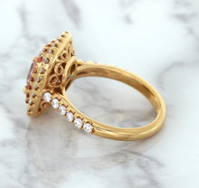 Load image into Gallery viewer, 1.75ct. Cushion Padparadscha Ring with Sapphire and Diamond Halo in 18K Rose Gold