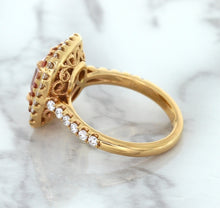 Load image into Gallery viewer, 1.75ct. Cushion Padparadscha Ring with Sapphire and Diamond Halo in 18K Rose Gold