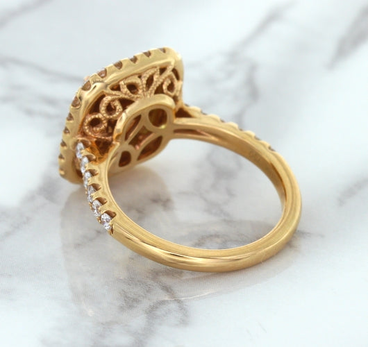 1.75ct. Cushion Padparadscha Ring with Sapphire and Diamond Halo in 18K Rose Gold