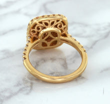 Load image into Gallery viewer, 1.75ct. Cushion Padparadscha Ring with Sapphire and Diamond Halo in 18K Rose Gold