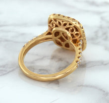 Load image into Gallery viewer, 1.75ct. Cushion Padparadscha Ring with Sapphire and Diamond Halo in 18K Rose Gold