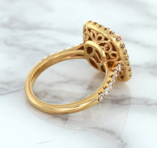 1.75ct. Cushion Padparadscha Ring with Sapphire and Diamond Halo in 18K Rose Gold