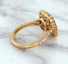 Load image into Gallery viewer, 1.75ct. Cushion Padparadscha Ring with Sapphire and Diamond Halo in 18K Rose Gold