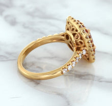 Load image into Gallery viewer, 1.75ct. Cushion Padparadscha Ring with Sapphire and Diamond Halo in 18K Rose Gold