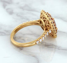 Load image into Gallery viewer, 1.75ct. Cushion Padparadscha Ring with Sapphire and Diamond Halo in 18K Rose Gold