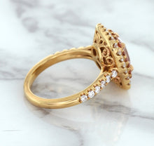 Load image into Gallery viewer, 1.75ct. Cushion Padparadscha Ring with Sapphire and Diamond Halo in 18K Rose Gold