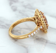 Load image into Gallery viewer, 1.75ct. Cushion Padparadscha Ring with Sapphire and Diamond Halo in 18K Rose Gold