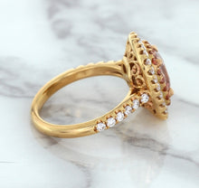 Load image into Gallery viewer, 1.75ct. Cushion Padparadscha Ring with Sapphire and Diamond Halo in 18K Rose Gold