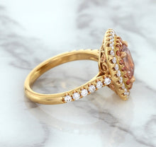 Load image into Gallery viewer, 1.75ct. Cushion Padparadscha Ring with Sapphire and Diamond Halo in 18K Rose Gold