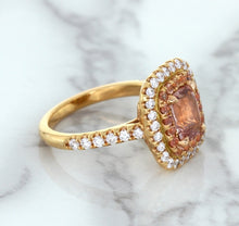 Load image into Gallery viewer, 1.75ct. Cushion Padparadscha Ring with Sapphire and Diamond Halo in 18K Rose Gold