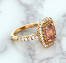 Load image into Gallery viewer, 1.75ct. Cushion Padparadscha Ring with Sapphire and Diamond Halo in 18K Rose Gold