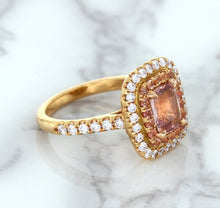 Load image into Gallery viewer, 1.75ct. Cushion Padparadscha Ring with Sapphire and Diamond Halo in 18K Rose Gold