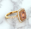 1.75ct. Cushion Padparadscha Ring with Sapphire and Diamond Halo in 18K Rose Gold