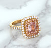1.75ct. Cushion Padparadscha Ring with Sapphire and Diamond Halo in 18K Rose Gold