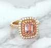 1.75ct. Cushion Padparadscha Ring with Sapphire and Diamond Halo in 18K Rose Gold