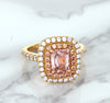 1.75ct. Cushion Padparadscha Ring with Sapphire and Diamond Halo in 18K Rose Gold