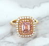 1.75ct. Cushion Padparadscha Ring with Sapphire and Diamond Halo in 18K Rose Gold