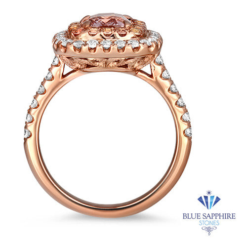 2.11ct. Cushion Padparadscha Ring with Diamond Halo in 18K Rose Gold