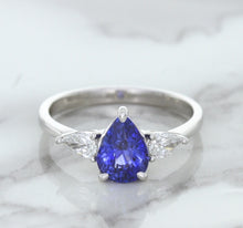 Load image into Gallery viewer, 1.80ct. Pear Blue Sapphire Ring with Diamond Accents in 18K White Gold