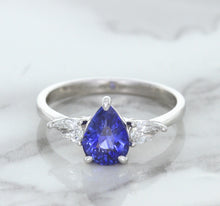 Load image into Gallery viewer, 1.80ct. Pear Blue Sapphire Ring with Diamond Accents in 18K White Gold