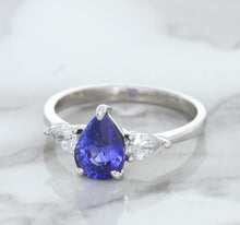 Load image into Gallery viewer, 1.80ct. Pear Blue Sapphire Ring with Diamond Accents in 18K White Gold