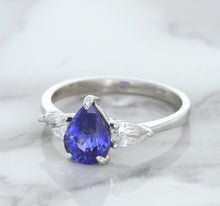 Load image into Gallery viewer, 1.80ct. Pear Blue Sapphire Ring with Diamond Accents in 18K White Gold