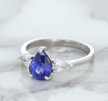 Load image into Gallery viewer, 1.80ct. Pear Blue Sapphire Ring with Diamond Accents in 18K White Gold