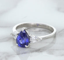 Load image into Gallery viewer, 1.80ct. Pear Blue Sapphire Ring with Diamond Accents in 18K White Gold