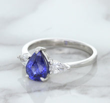 Load image into Gallery viewer, 1.80ct. Pear Blue Sapphire Ring with Diamond Accents in 18K White Gold
