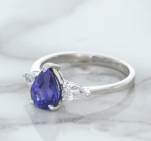 Load image into Gallery viewer, 1.80ct. Pear Blue Sapphire Ring with Diamond Accents in 18K White Gold