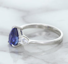 Load image into Gallery viewer, 1.80ct. Pear Blue Sapphire Ring with Diamond Accents in 18K White Gold